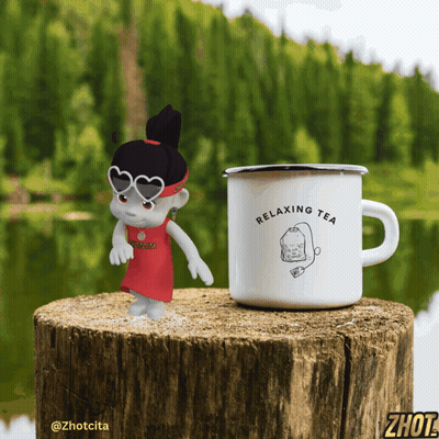 Relaxing Tea Mug On Stump GIF