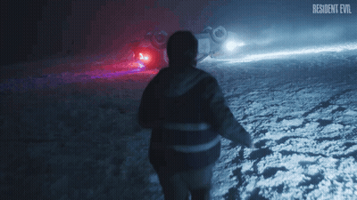 Resident Evil Poster Car On Side In Snow GIF