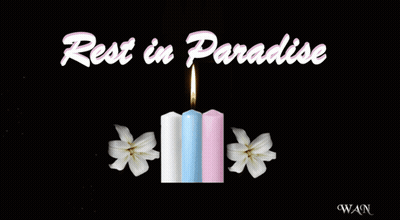 Rest In Paradise Is Written On A Black Background With Three Lit Candles GIF