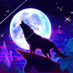 Retro Night Wolf Howl GIF