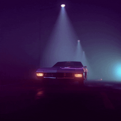 Retro Synthwave Foggy Night Ride GIF
