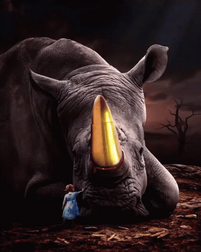 Rhino With Bullet In Nose Next To Little Girl GIF
