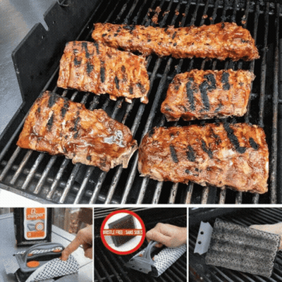 Ribs Cooking On Grill Next To BBQ Sauce GIF