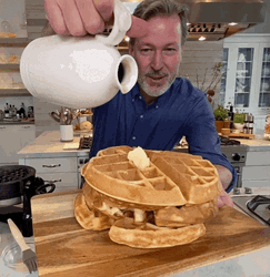 Ricardo Pouring Honey Onto Waffles GIF