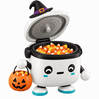 Rice Cooker Filled With Candy Corn And Pumpkin Bucket GIF