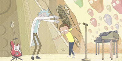 Rick And Morty Are Dancing In Front Of A Microphone In A Cartoon GIF