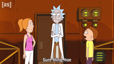 Rick And Morty Are Standing Next To Each Other And They Say Sure Thing Hoe GIF