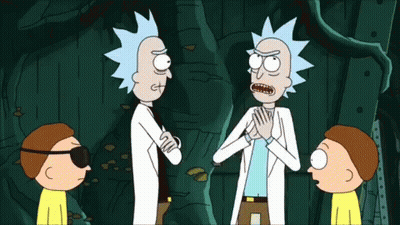 Rick And Morty Are Standing Next To Each Other In A Dark Room GIF
