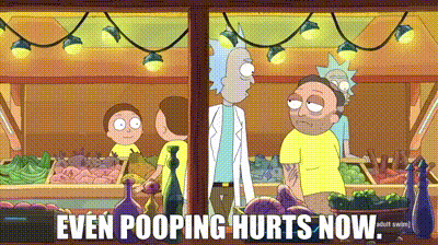 Rick And Morty At Fruit Stand Even Pooping Hurts Now GIF