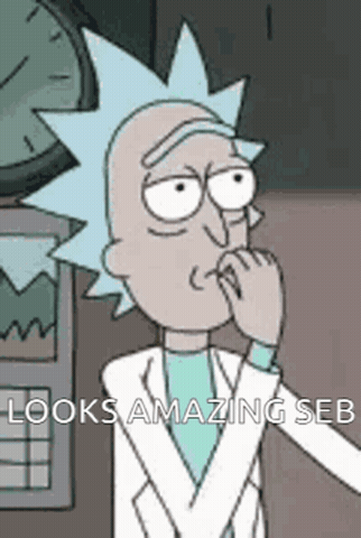 Rick And Morty Character Covering Mouth With Clock Background GIF