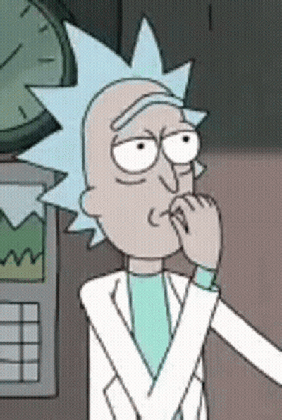 Rick And Morty Character Holding Hand To Mouth In Front Of Clock GIF