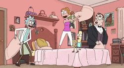 Rick And Morty Family Pillow Fight GIF