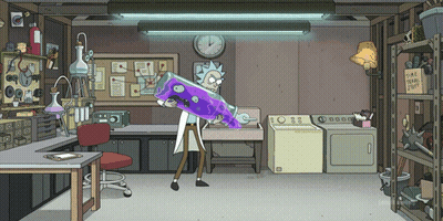 Rick And Morty In Laundry Room With Time Travel Stuff Box GIF