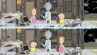Rick and Morty Sitting at Table With Clipboard