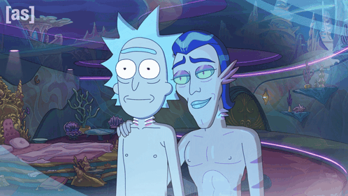 Rick And Morty Standing Next To Each Other GIF