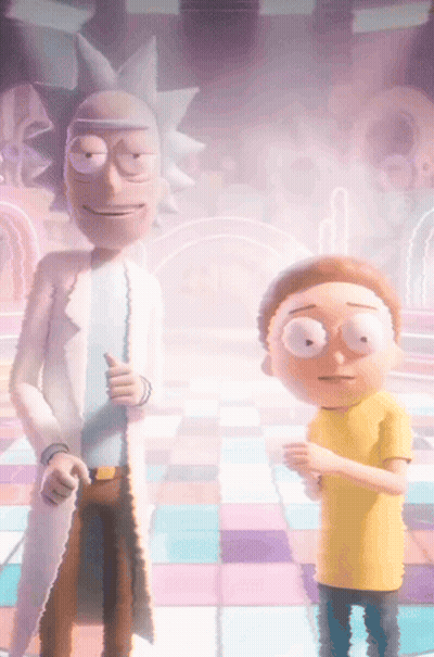 Rick And Morty Standing On Checkered Floor GIF
