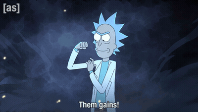 Rick From Rick And Morty Flexing Muscles Saying Them Gains GIF