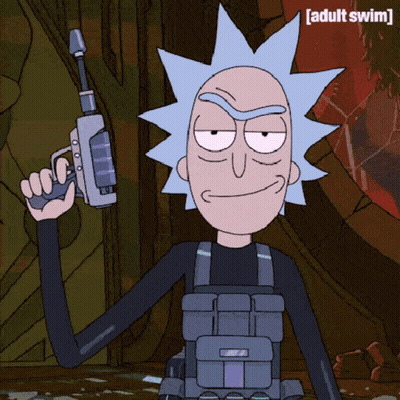 Rick From Rick And Morty Holding Gun Says Adult Swim GIF