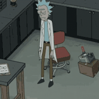 Rick From Rick And Morty Sitting In Chair Holding Gun GIF