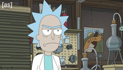 Rick From Rick And Morty Standing In Front Of Beer Sign GIF