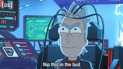Rick From Rick And Morty Wires Coming Out Of Head Saying Nip This In The Bud GIF