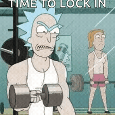 Rick Lifting Dumbbells With Woman Behind Him GIF