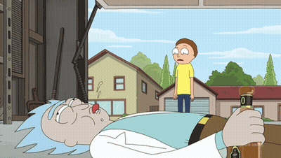 Rick Lying On Ground With Morty Standing GIF