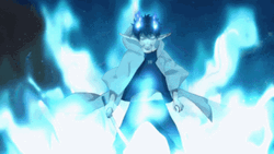 Rin Okumura Releasing Blue Flames In Anime GIF