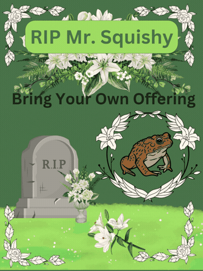 RIP Mr. Squishy Bring Your Own Offering Gravestone Frog GIF