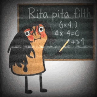 Rita Pita Filth Is Written On A Blackboard With A Cartoon Character GIF