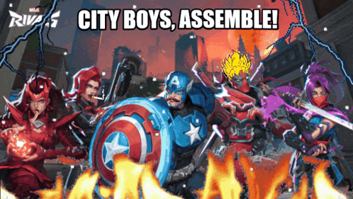 Rivals City Boys Assemble Poster With Captain America Scarlet Witch GIF