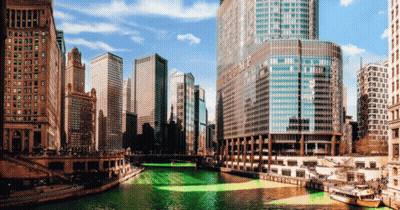 River In City With Building Saying Trump GIF