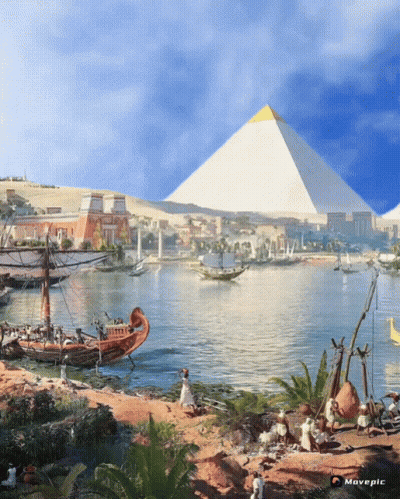 River Painting With Pyramid And Movepic GIF