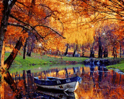 River With Boat And Trees GIF