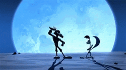 Road Runner And Wil Coyote Fighting Behind The Moon GIF