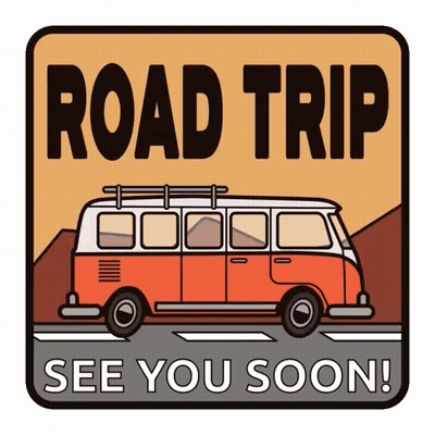 Road Trip Sign With Orange Van GIF
