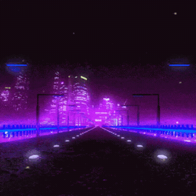 Road With Purple Lights Leading To City GIF