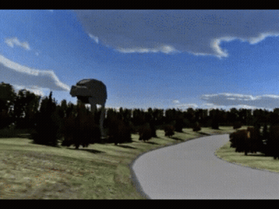 Road With Trees On Both Sides And AT-AT In Background GIF