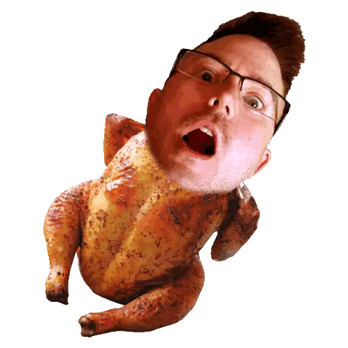 Roasted Chicken With Man's Head Sticker
