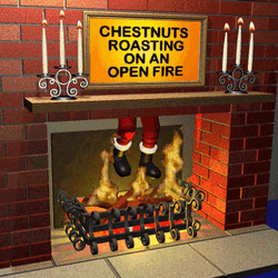 Roasted Santa Claus Burning In Fireplace GIF