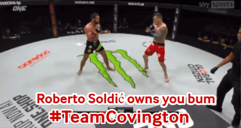 Roberto Soldic Owns You Bum #Teamcovington On The Bottom Of The Screen GIF