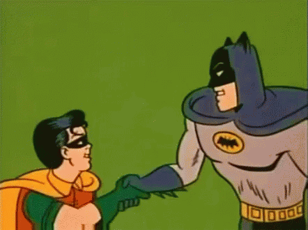 Robin And Batman Are Shaking Hands In A Cartoon GIF