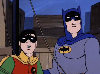 Robin And Batman Standing Together In Cartoon GIF
