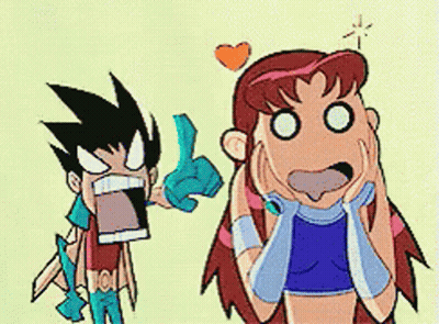 Robin And Starfire Cartoon With Heart On Head GIF