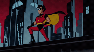 Robin From Batman Animated Series Standing On A Bridge GIF