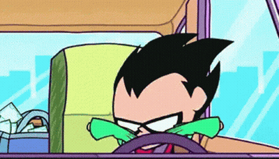 Robin From Teen Titans Go Driving Car With Green Tie GIF