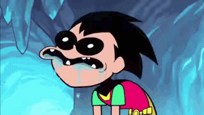 Robin From Teen Titans Go Is Crying With Tears Coming Out Of His Eyes . GIF
