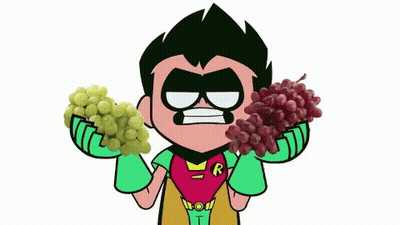 Robin From Teen Titans Go Is Holding A Bunch Of Grapes In His Hands GIF