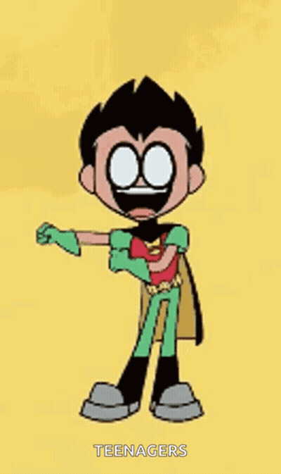 Robin From Teen Titans Go Smiling On Yellow Background GIF