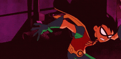 Robin Holding Sword In Front Of W Sign GIF
